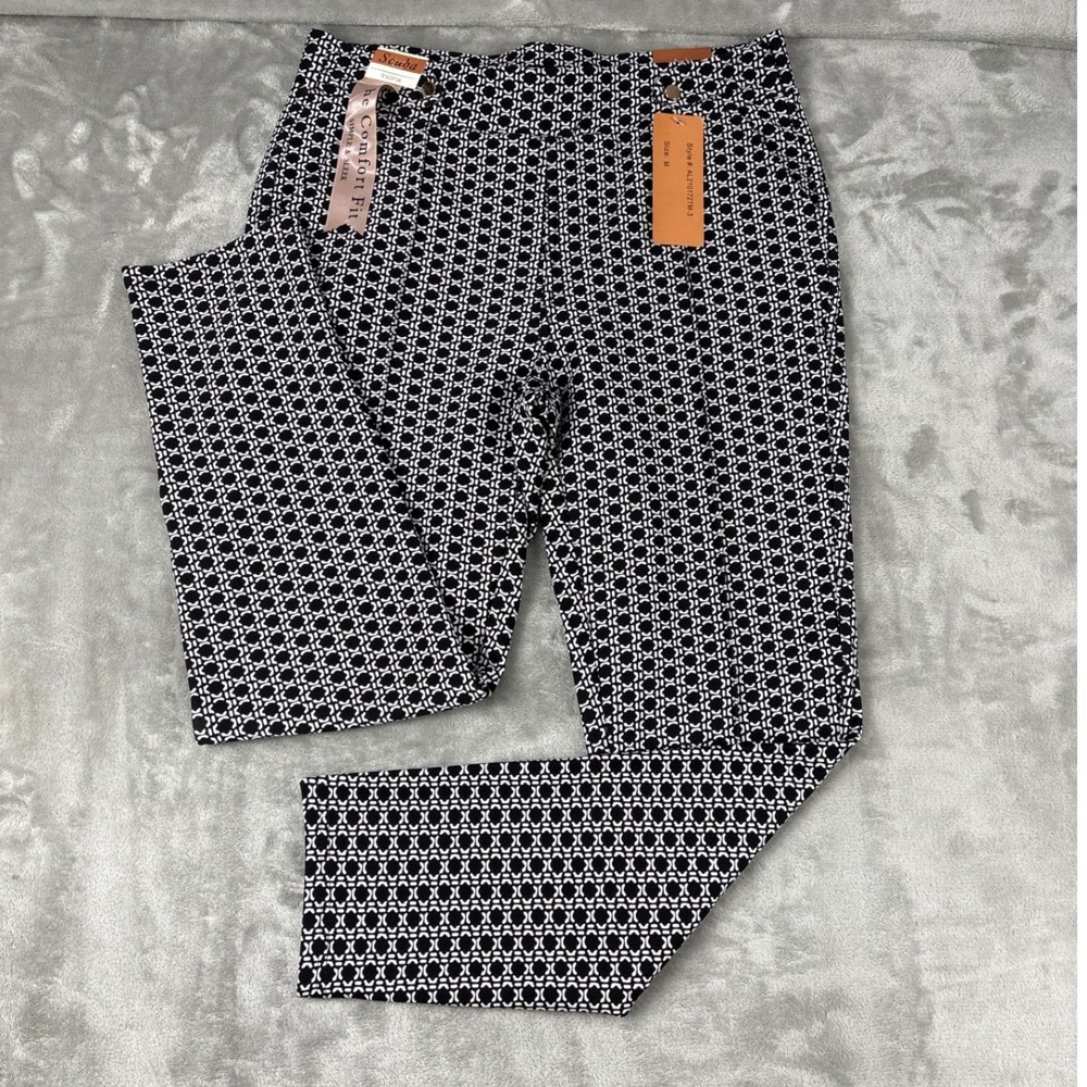 R. Sofia Scuba The Comfort Fit Black White Geometric Pants AL210172TM-3 Medium